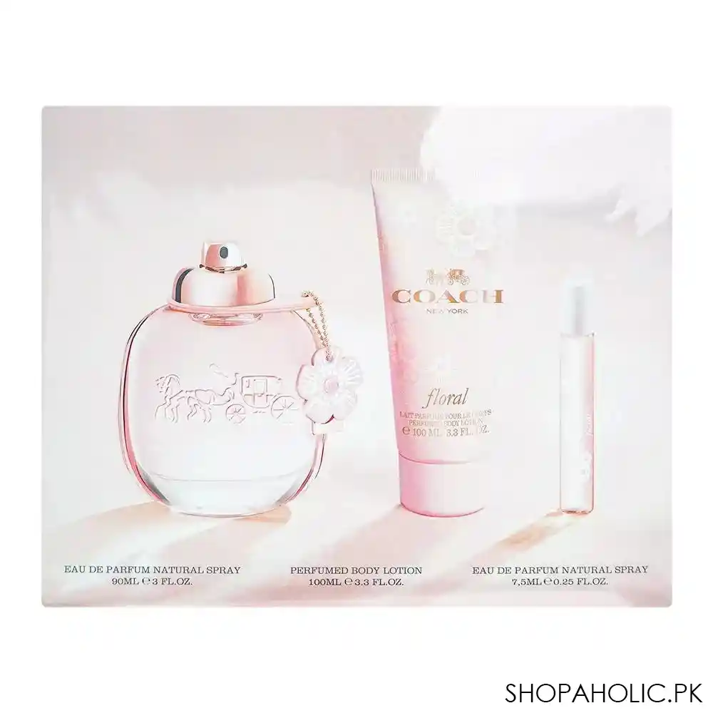 coach new york floral perfume set for women, edp 90ml + body lotion 100ml + edp 7.5ml image3
