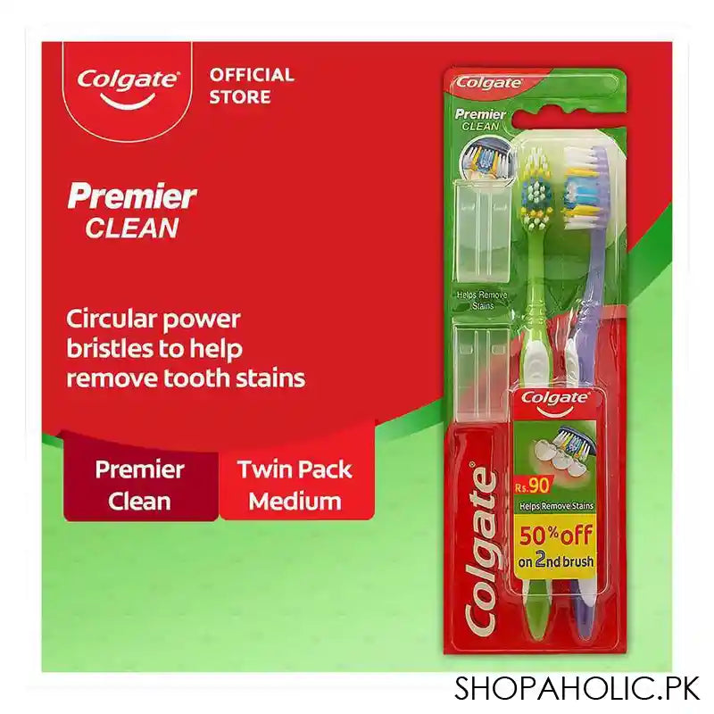 Colgate Premier Clean Toothbrush, Medium, 2-Pack - Main Image