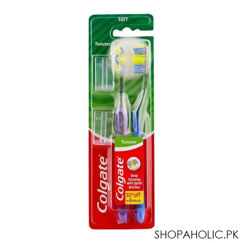 colgate twister deep cleaning soft toothbrush, soft, 2 pack main image