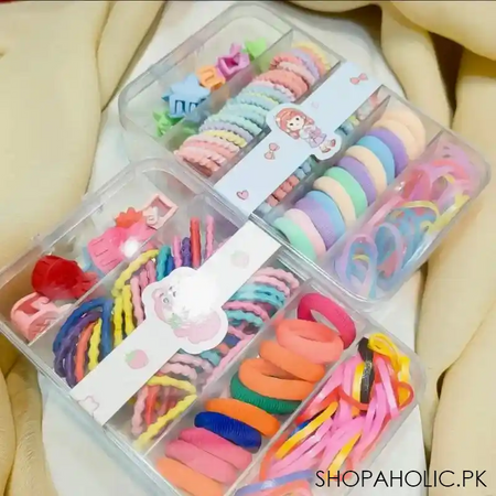 colorful hair rubber bands set with organizer box main image
