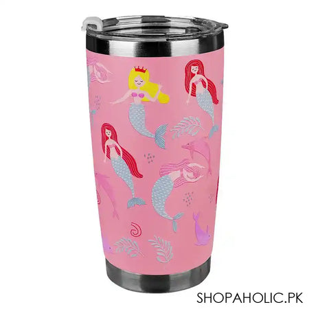 Colorful Mermaid Theme Stainless Steel Tumbler Water Bottle, Insulated Travel Mug, Pink, GWT526 - Main Image