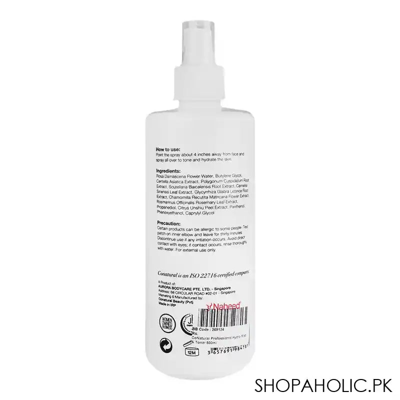 CoNatural Professional Hydra Mist & Toner, Facial Toner, 500ml - Image 2