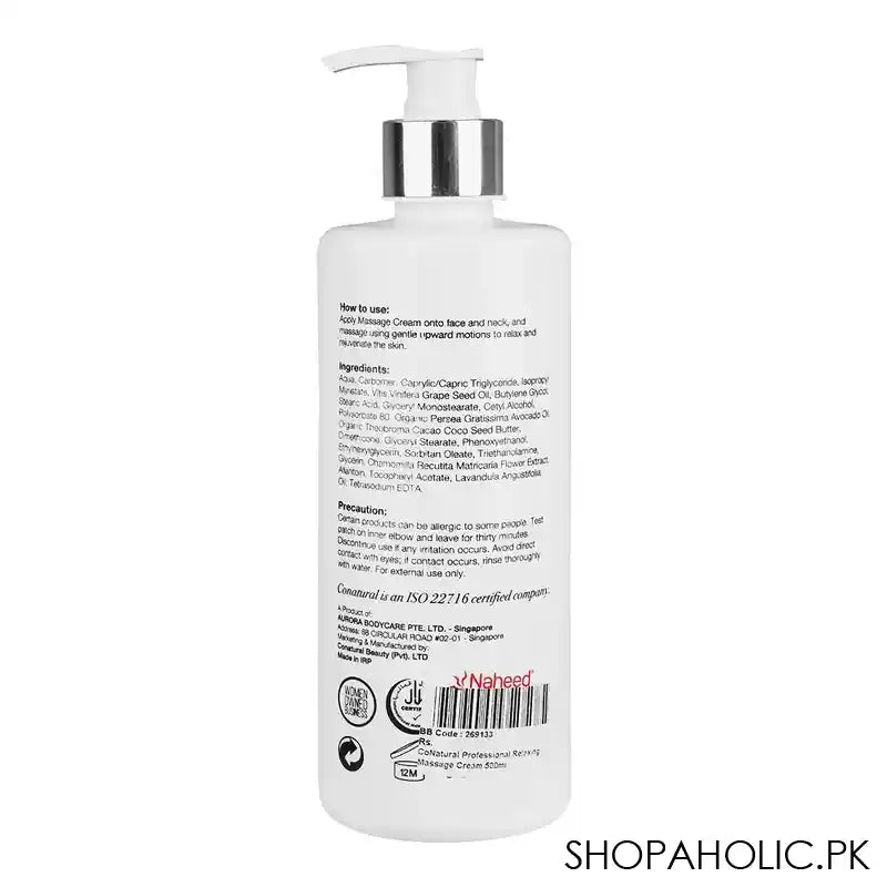CoNatural Professional Relaxing Massage Cream, Restores moisture levels, 500ml - Image 3