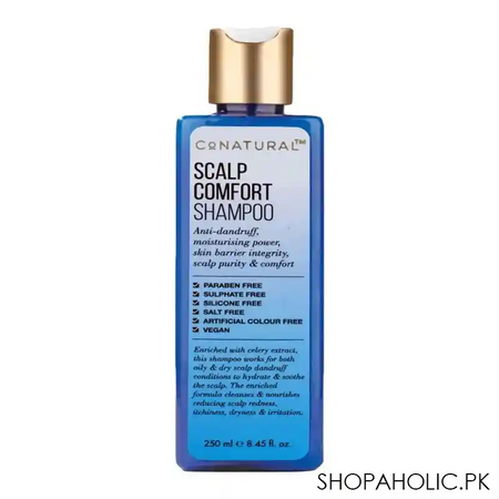 conatural scalp comfort anti dandruff shampoo, for dryness & irritation, 250ml main image