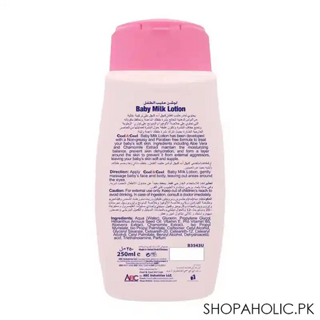 cool & cool baby milk lotion, paraben free, aloe vera + chamomile extract, 250ml image2