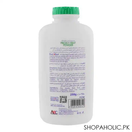 cool & cool cooling menthol active neem extract prickly heat powder, 250g image2