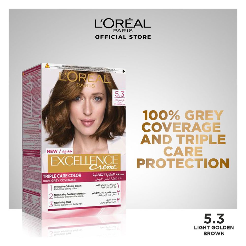 L'Oreal Excellence Creme Hair Color Golden Brown 5.3, Triple Protection Seals, Replenishes & Conditions - Main Image