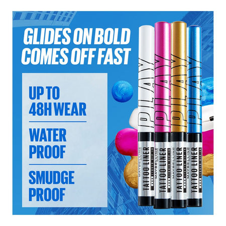 Maybelline New York Tattoo Play Liquid Eyeliner, Water & Smudge Proof, Vegan Formula, Defend-Matte White - Image 4