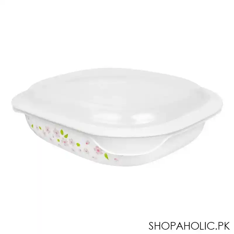 corelle oblong dish brushed stroke roses with plastic cover, 2.83 liter, d 96 bsr image2