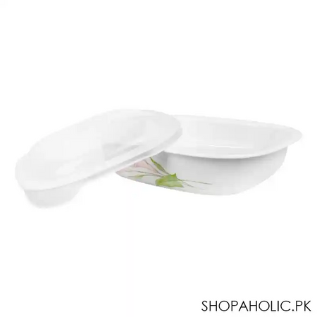 corelle oblong dish lilly ville with plastic cover, 1.89 liter, d 64 lv main image