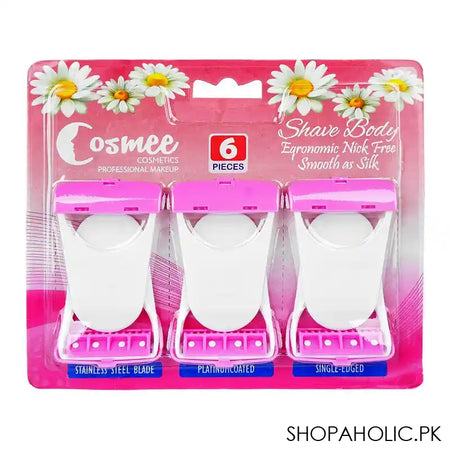 Cosmee Prep Body Razors, Stainless Steel Blade, Single-Edged, Platinum Coated, 6-Pack - Main Image