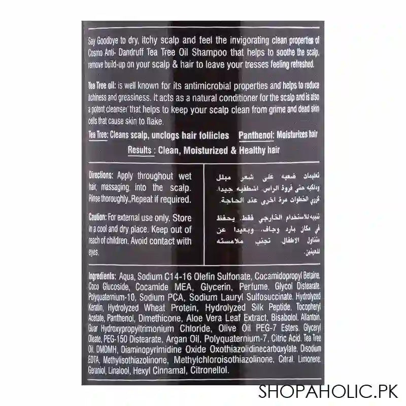 Cosmo Hair Naturals Anti-Dandruff Tea Tree Oil Shampoo, Hair & Scalp Therapy, Reduces Hair Fall, Soothe Scalp, 480ml - Image 3