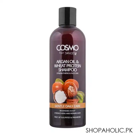 cosmo hair naturals gentle daily care argan oil & wheat protein shampoo, straightens & restore, nourishes scalp, 480ml main image