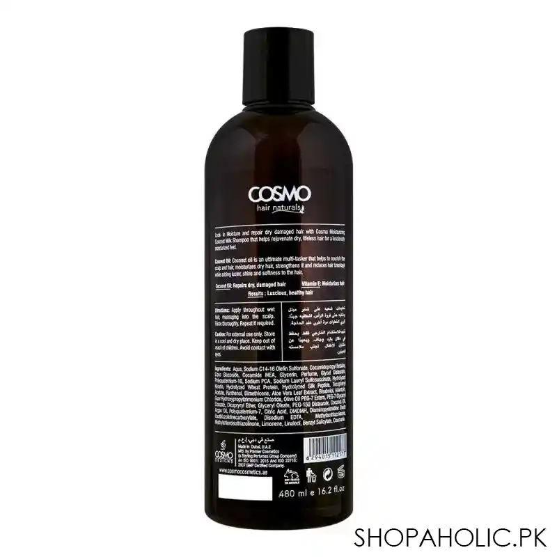 cosmo hair naturals moisturizing coconut milk shampoo, reduces seasonal dryness, 480ml image2