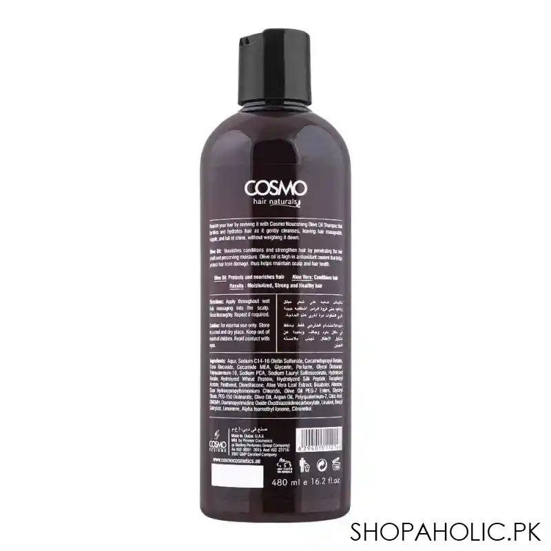 cosmo hair naturals nourishing olive oil shampoo, healthy scalp, reduces hair breakage, 480ml image2