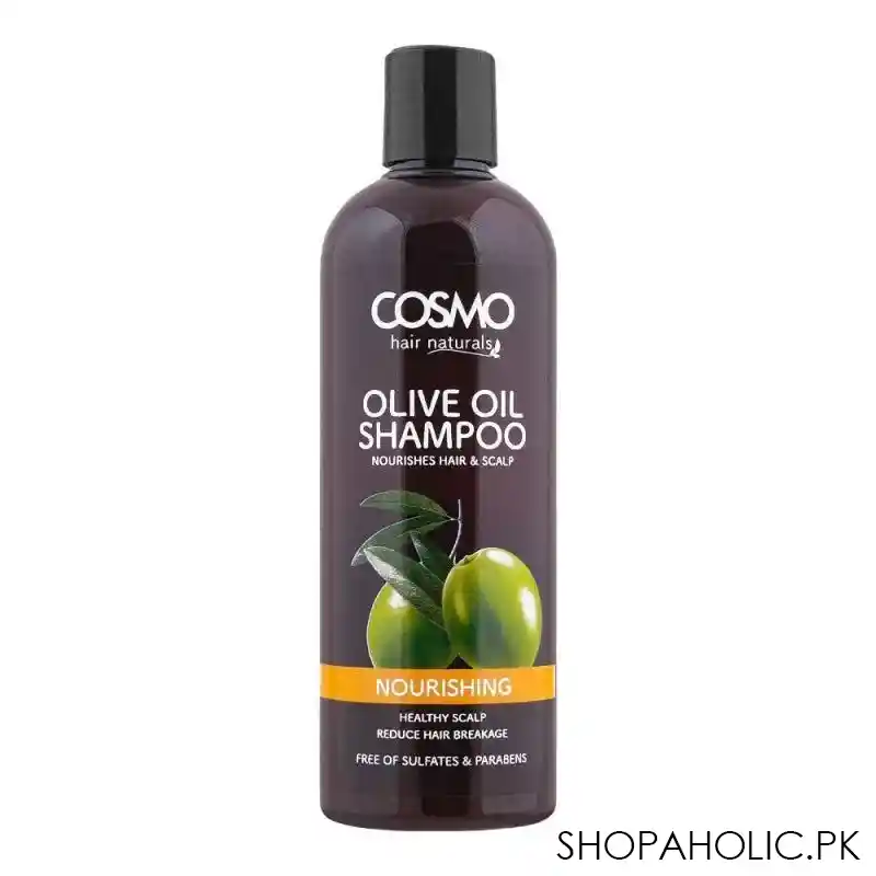 cosmo hair naturals nourishing olive oil shampoo, healthy scalp, reduces hair breakage, 480ml main image