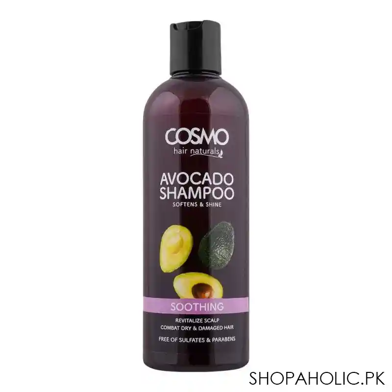 cosmo hair naturals soothing avocado shampoo softens & shine, for combat dry & damaged hair, 480ml main image