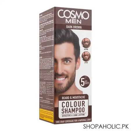 cosmo men beard & moustache color shampoo, effective & long lasting, dark brown main image