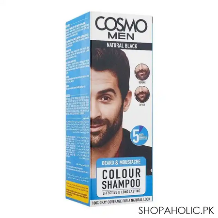 cosmo men beard & moustache color shampoo, effective & long lasting, natural black main image