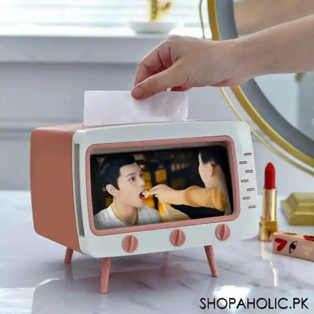creative tv tissue box storage organizer with mobile phone holder image2