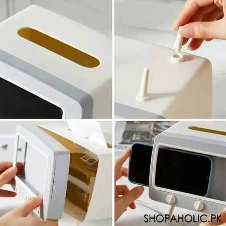 creative tv tissue box storage organizer with mobile phone holder image4