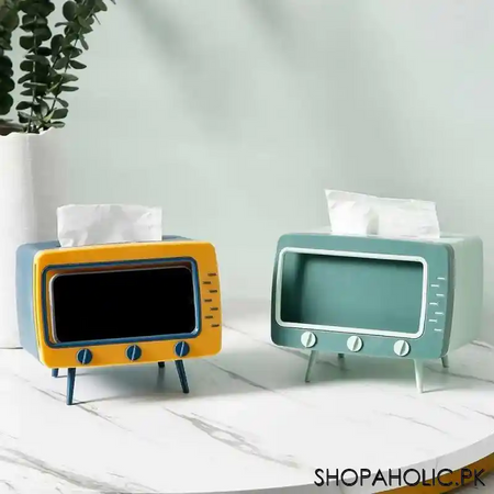 creative tv tissue box storage organizer with mobile phone holder image6