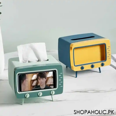 creative tv tissue box storage organizer with mobile phone holder image7