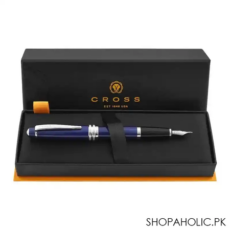 cross bailey blue lacquer fountain pen with stainless steel, medium nib, at0456 12ms image2
