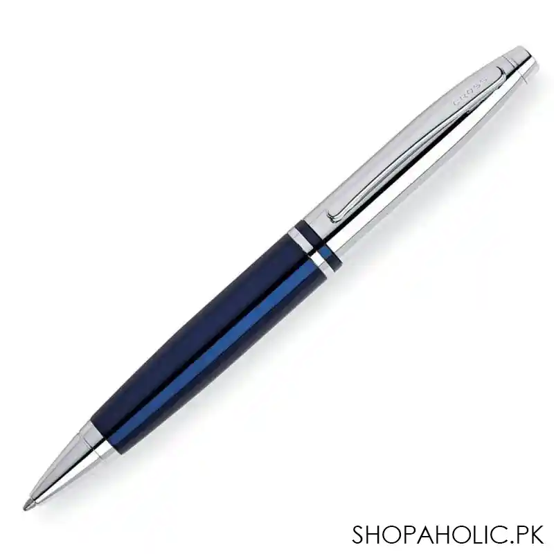 cross calais chrome/blue lacquer ballpoint pen, blue/chrome, with black medium tip, at0112 3 main image