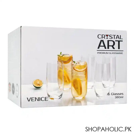 Crystal Art Glassware Venice Glass Set, 380ml 6 Piece, VNG38 - Image 4