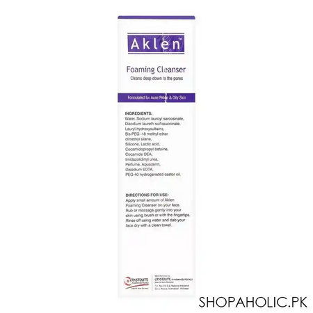 crystolite pharmaceuticals aklen foaming cleanser, for acne prone & oily skin, 120ml image2