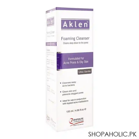 crystolite pharmaceuticals aklen foaming cleanser, for acne prone & oily skin, 120ml main image