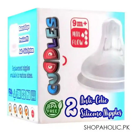 cuddles anti colic silicone nipples, max flow, 9m+, 2 pack main image