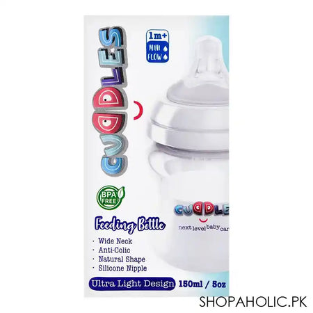 Cuddles Anti-Colic Ultra Light Design Wide Neck Feeding Bottle, 1m+, Mini Flow, 150ml - Main Image