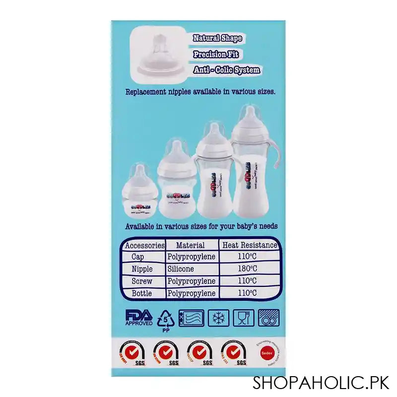 Cuddles Anti-Colic Ultra Light Design Wide Neck Feeding Bottle, 1m+, Mini Flow, 150ml - Image 2