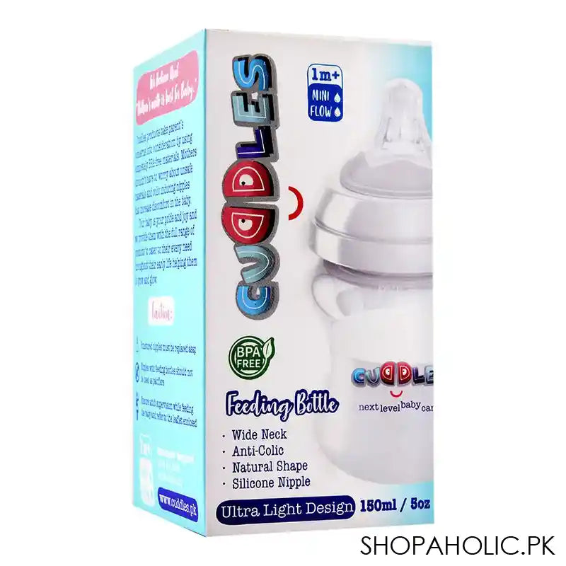 Cuddles Anti-Colic Ultra Light Design Wide Neck Feeding Bottle, 1m+, Mini Flow, 150ml - Image 3