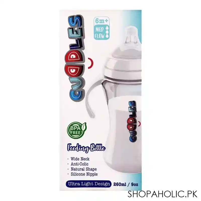 cuddles anti colic ultra light design wide neck feeding bottle, 6m+, medium flow, 260ml image2