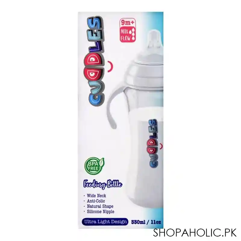 cuddles anti colic ultra light design wide neck feeding bottle, 9m+, max flow, 330ml image2
