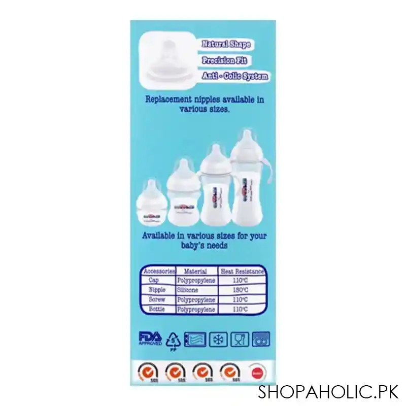 cuddles anti colic ultra light design wide neck feeding bottle, 9m+, max flow, 330ml image4