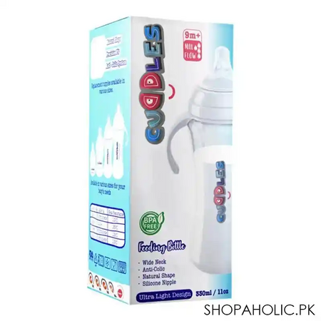 cuddles anti colic ultra light design wide neck feeding bottle, 9m+, max flow, 330ml main image