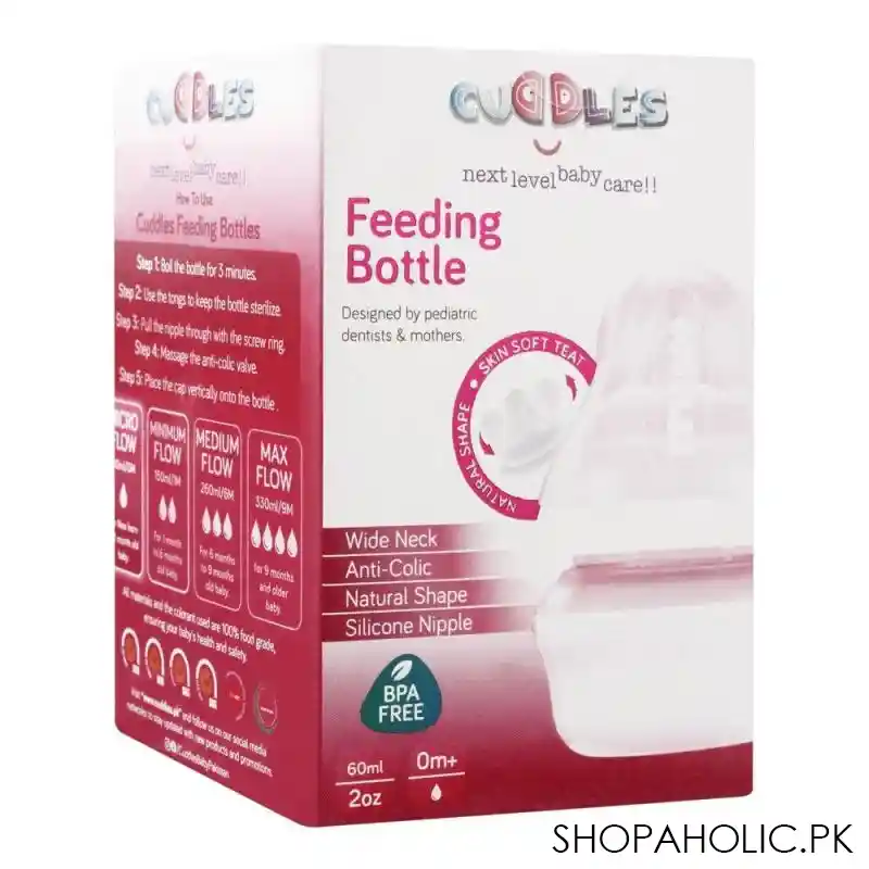 cuddles wide neck anti colic feeding bottle, 0m+, pink, 60ml image2