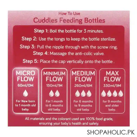 cuddles wide neck anti colic feeding bottle, 0m+, pink, 60ml image5