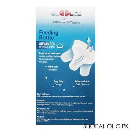 Cuddles Wide Neck Anti-Colic Feeding Bottle, 1m+, Blue, 150ml - Image 3