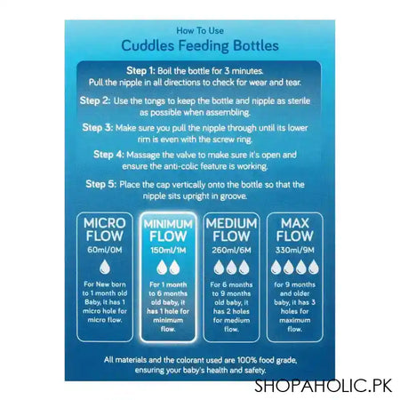 Cuddles Wide Neck Anti-Colic Feeding Bottle, 1m+, Blue, 150ml - Image 4