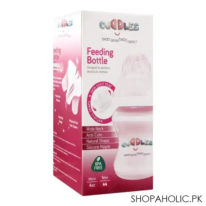 cuddles wide neck anti colic feeding bottle, 1m+, pink, 150ml image2