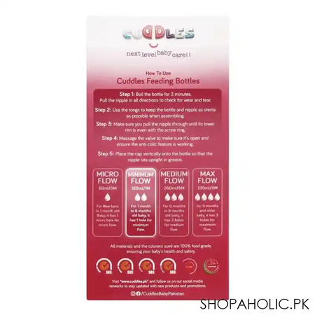 cuddles wide neck anti colic feeding bottle, 1m+, pink, 150ml image3