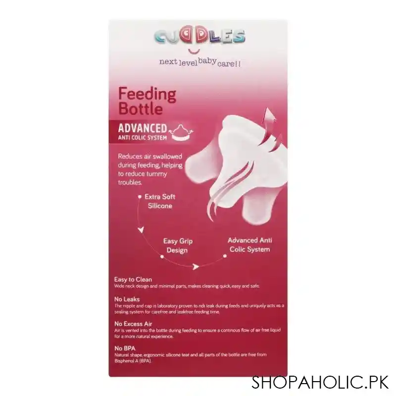 cuddles wide neck anti colic feeding bottle, 1m+, pink, 150ml image4