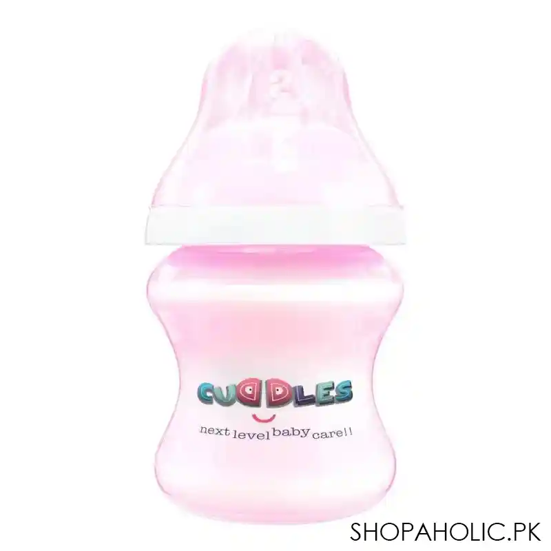 cuddles wide neck anti colic feeding bottle, 1m+, pink, 150ml main image