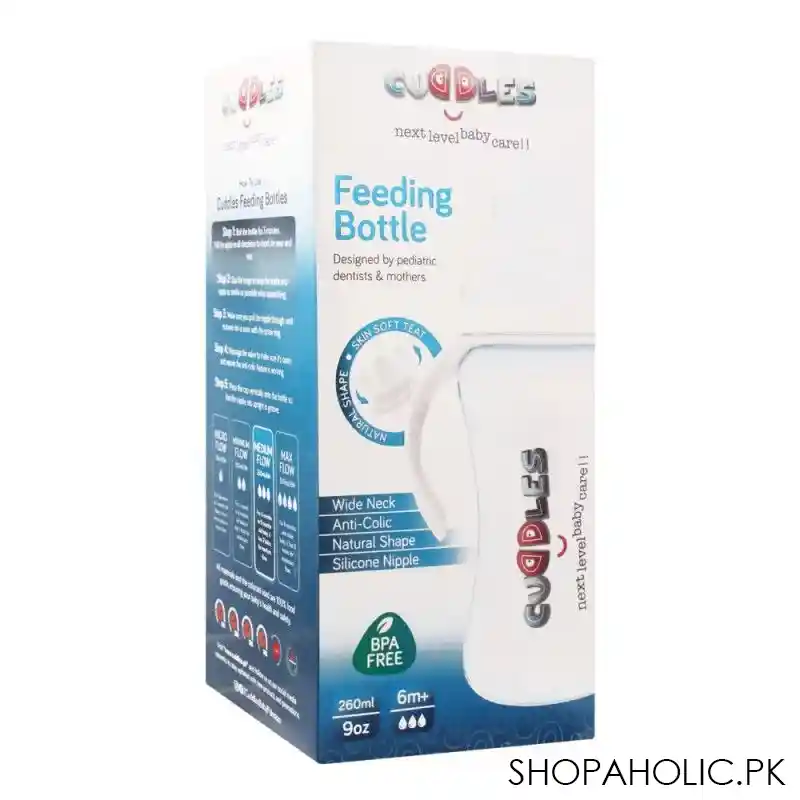 cuddles wide neck anti colic feeding bottle, 6m+, blue, 260ml image2