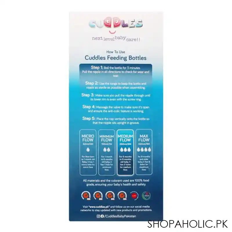 cuddles wide neck anti colic feeding bottle, 6m+, blue, 260ml image3